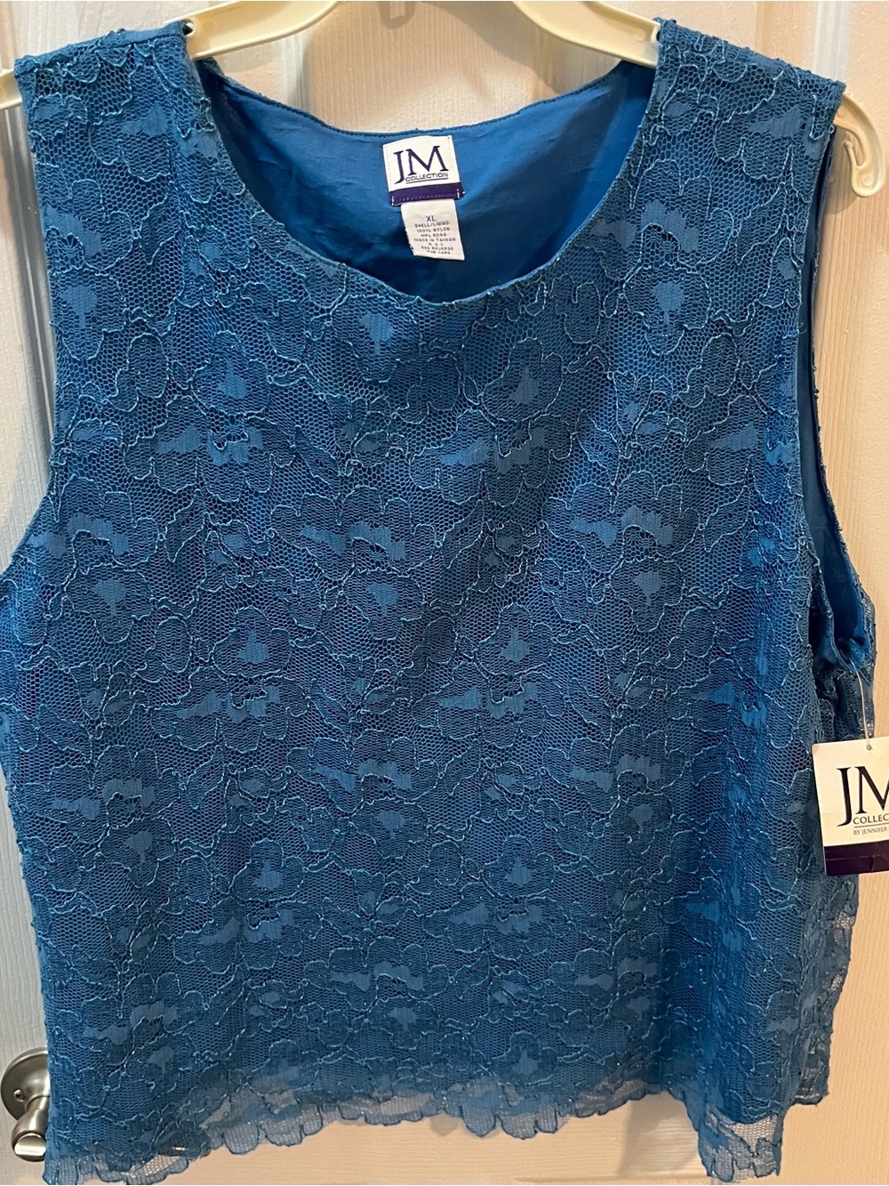 JM Collection New Chic Teal Lace Lined Sleeveless Shell Top Size XL